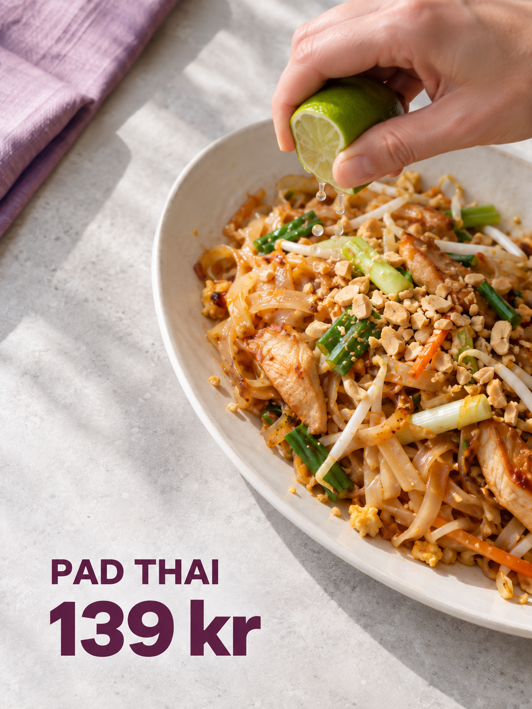 Exempel på erbjudandebild med pad thai för 139 kr
